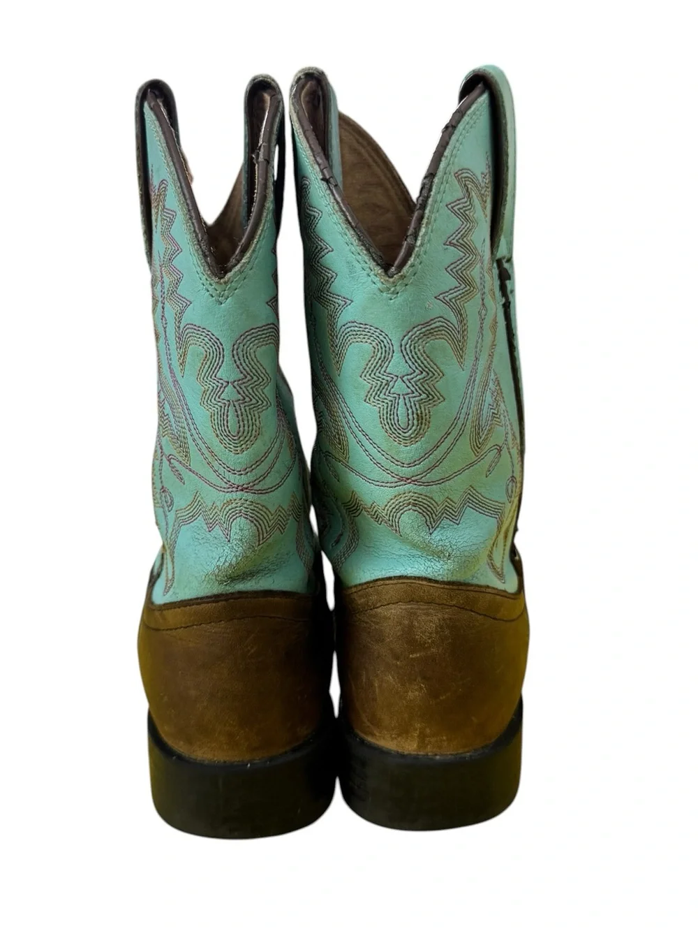 Justin Boots Brown Foot with Turquoise Shaft Western Boots